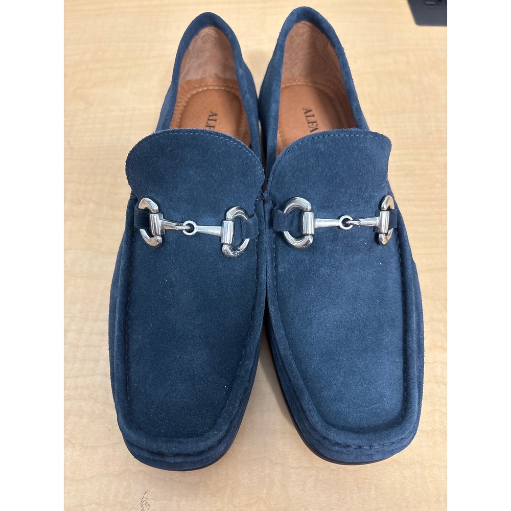 Alfani Bryant Mens Navy Blue Suede Bit Loafers Silver Hardware Slip On Shoes